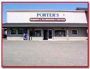 The front entrance of Porter's RV dealership.